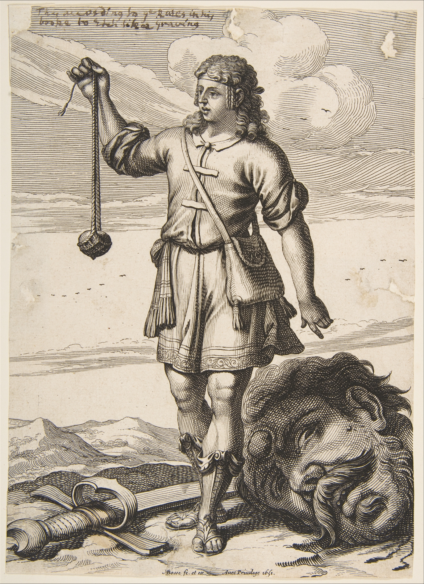 Radierung von Abraham Bosse mit David und Goliath