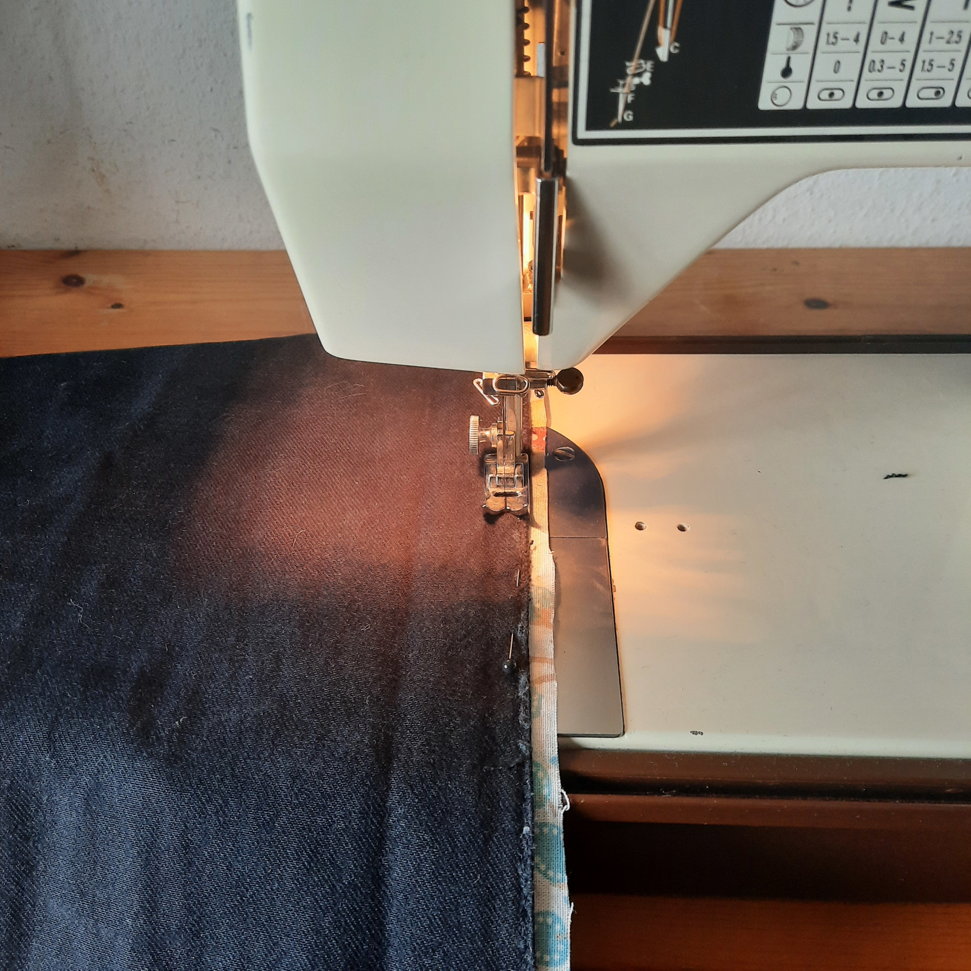 Picture of the fabric in a sewing machine